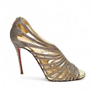 CHRISTIAN LOUBOUTIN Gold Glitter Multi Tibrida Strappy Heeled Sandals